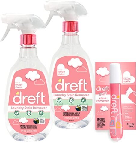 Stain Remover for Baby Clothes by Dreft, 24oz Pack of 2 Laundry Stain Remover Spray + Dreft To Go Instant Stain Remover Pen, Hypoallergenic, Great for Cloth Diapers